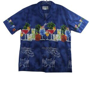KY'S Hawaiian Aloha Island Cocktail Shirt Mens Small Blue Made In Hawaii USA VTG